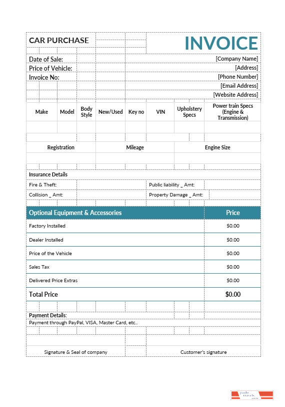 Car Purchase Invoice Template PSD template